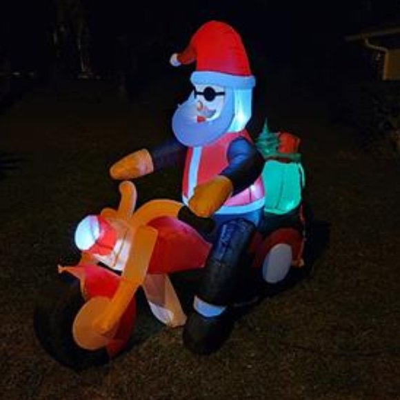 6' Christmas Inflatable Santa Claus Riding A Motorcycle Blow-Up Decor - Picture 8 of 8